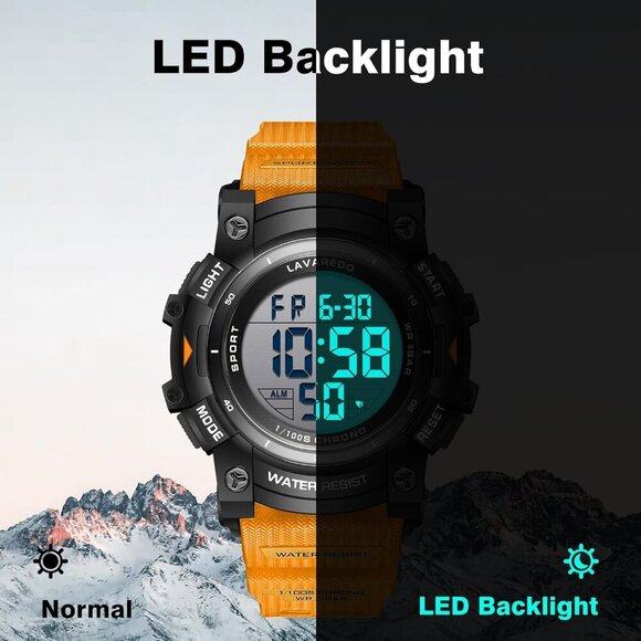 Senor Men Digital Sport Watch 5ATM Waterproof Military LED Backlight Resin Strap - Picture 8 of 9